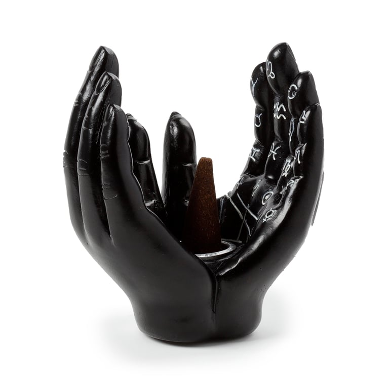 Resin Decorative Incense Cone Burner - Mantric Hand Open Palms Holder