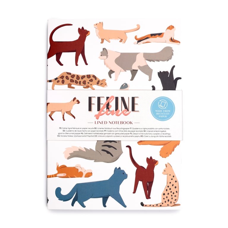 Recycled Paper A5 Lined Notebook - Eco Friendly Feline Fine Cats Journal