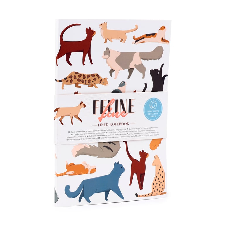 Recycled Paper A5 Lined Notebook - Eco Friendly Feline Fine Cats Journal