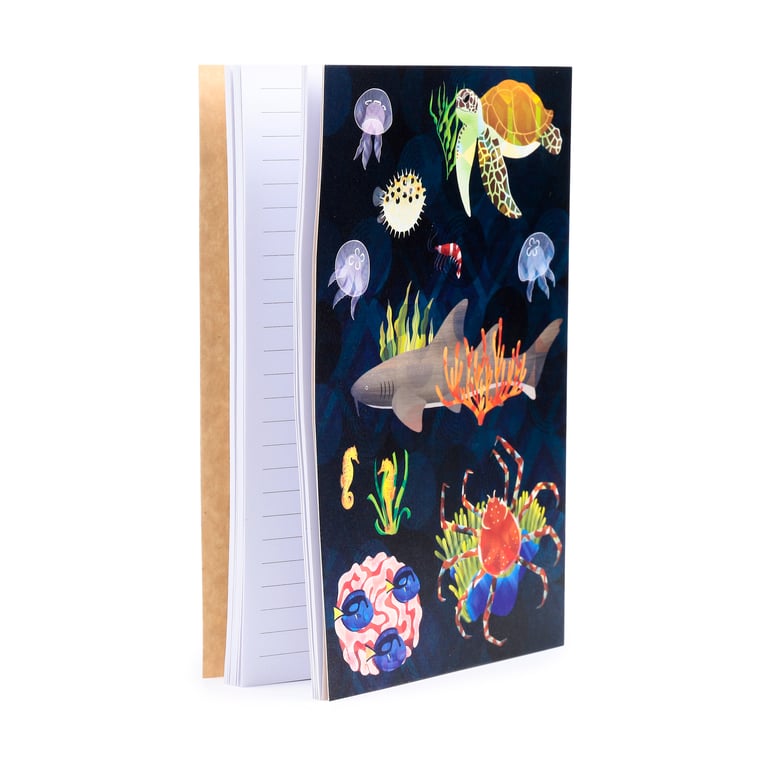 Marine Kingdom Recycled Paper A5 Lined Notebook - Eco Friendly and Sustainable Writing Journal