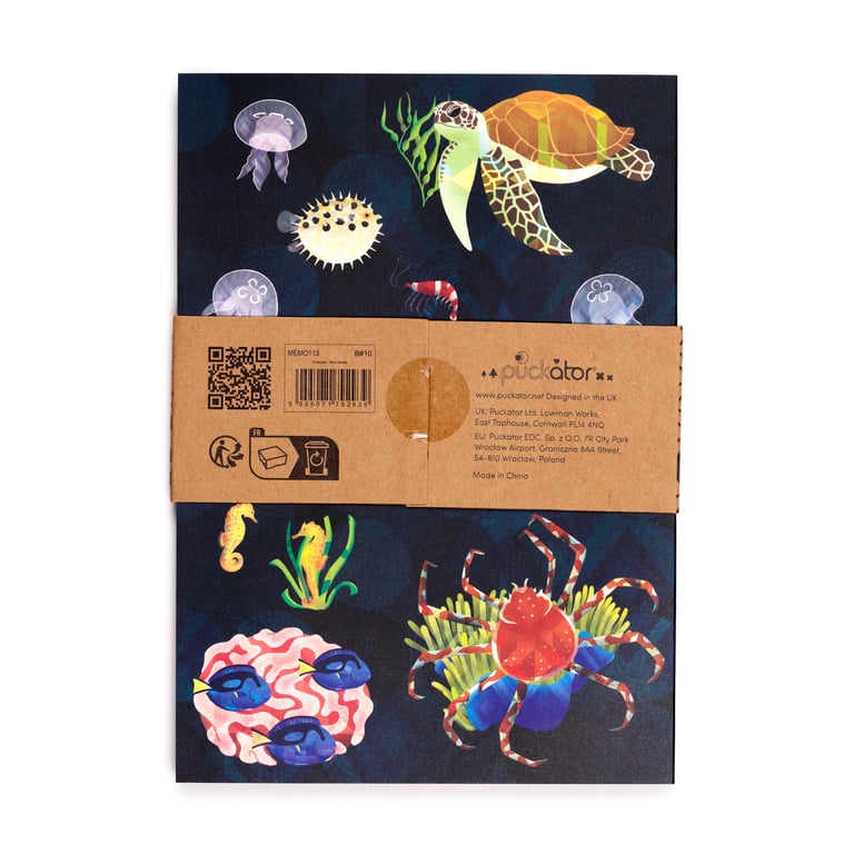 Marine Kingdom Recycled Paper A5 Lined Notebook - Eco Friendly and Sustainable Writing Journal