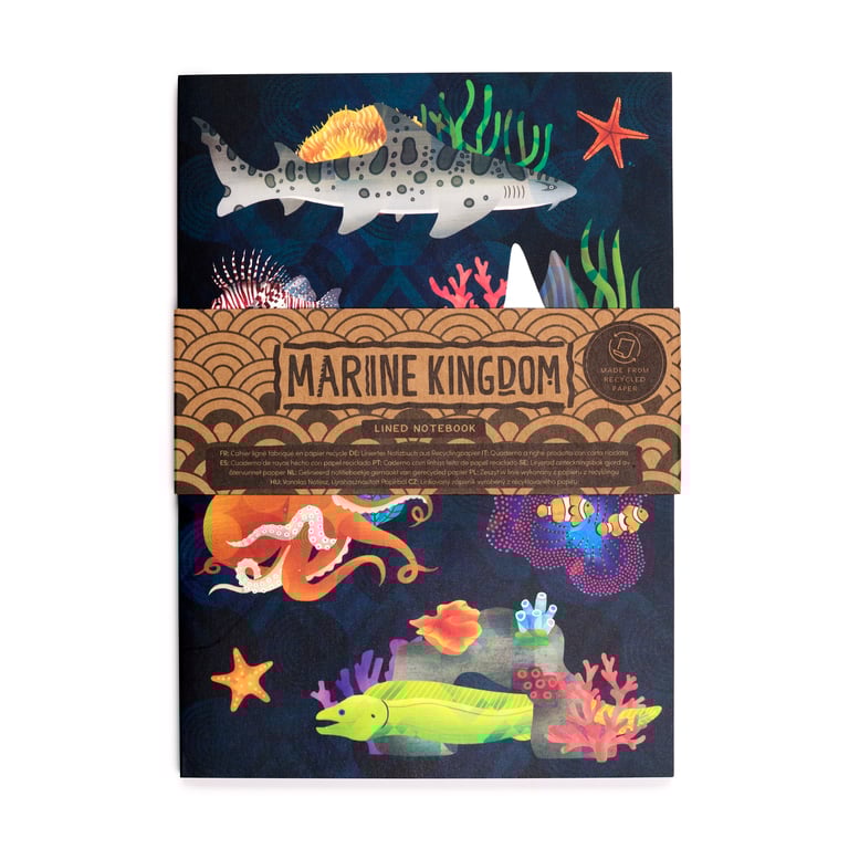 Marine Kingdom Recycled Paper A5 Lined Notebook - Eco Friendly and Sustainable Writing Journal