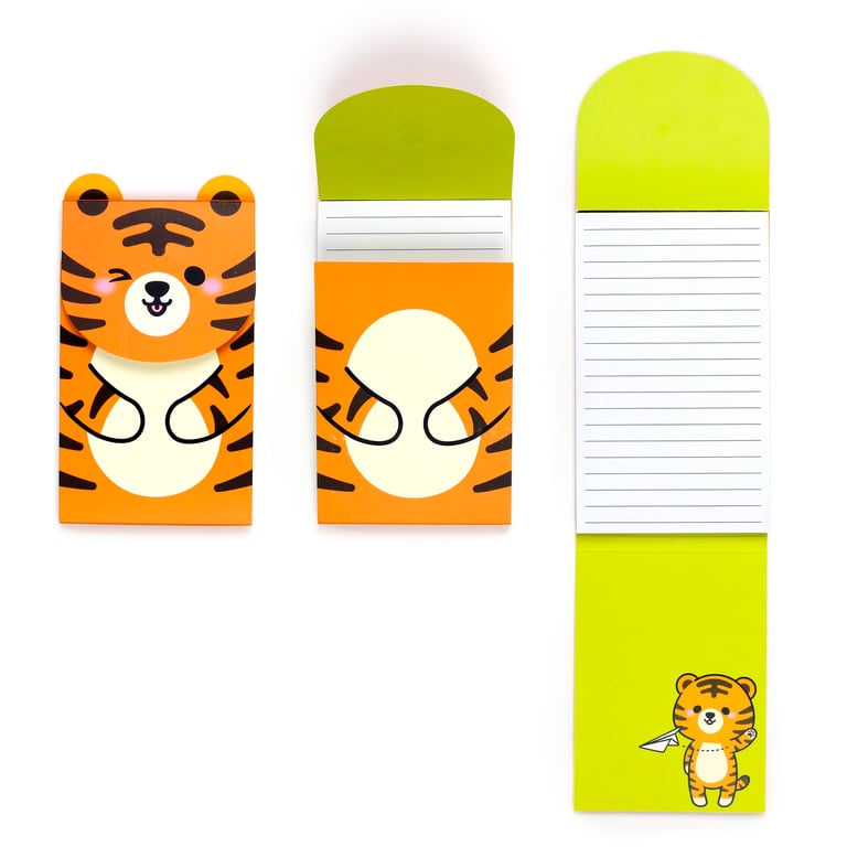 Adoramals Tiger Flip Open Memo Pad - Card Paper Organizer for Home Office