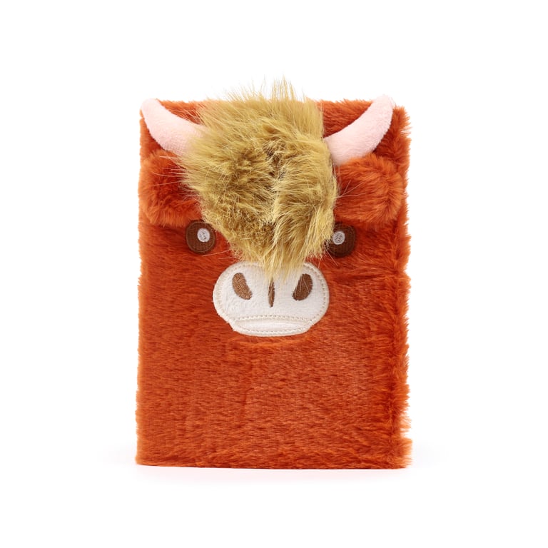 Highland Coo Cow Plush A5 Lined Notebook - Soft Polyester Cover