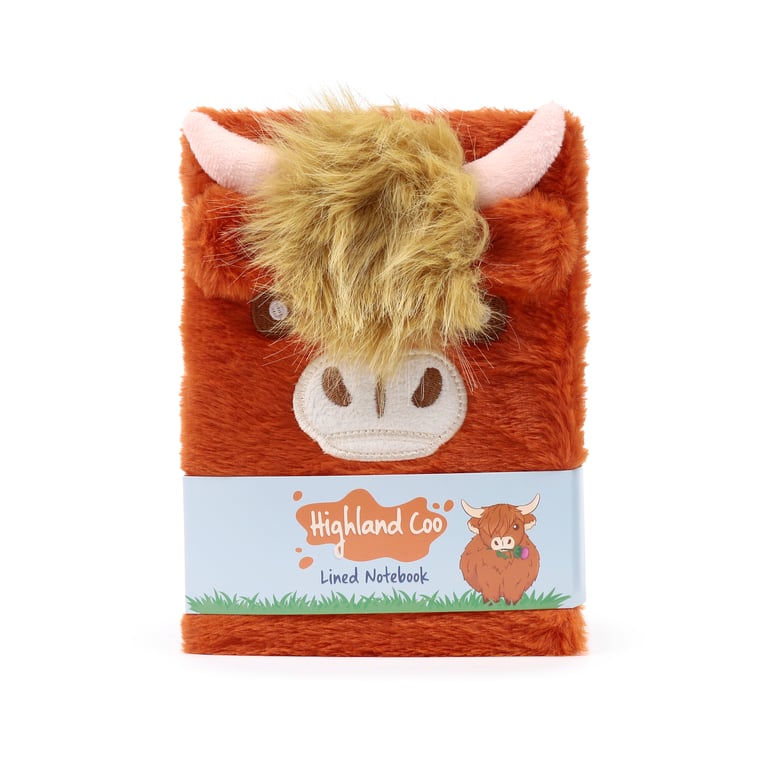 Highland Coo Cow Plush A5 Lined Notebook - Soft Polyester Cover