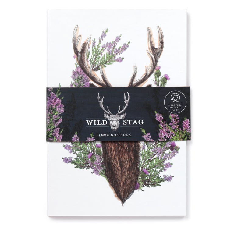 Recycled Paper A5 Lined Notebook - Wild Stag Edition, Eco Friendly and Sustainable Journal Made from Recycled Materials