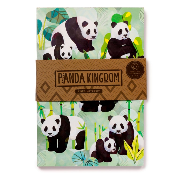 Recycled Paper A5 Lined Notebook - Eco Friendly Panda Kingdom Notebook