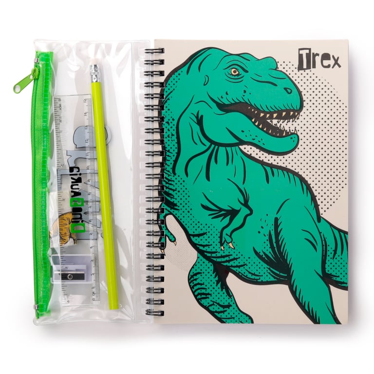 Spiral Bound Dinosauria A5 Lined Notebook - Metal Spiral Binding and Premium Card & Paper Construction