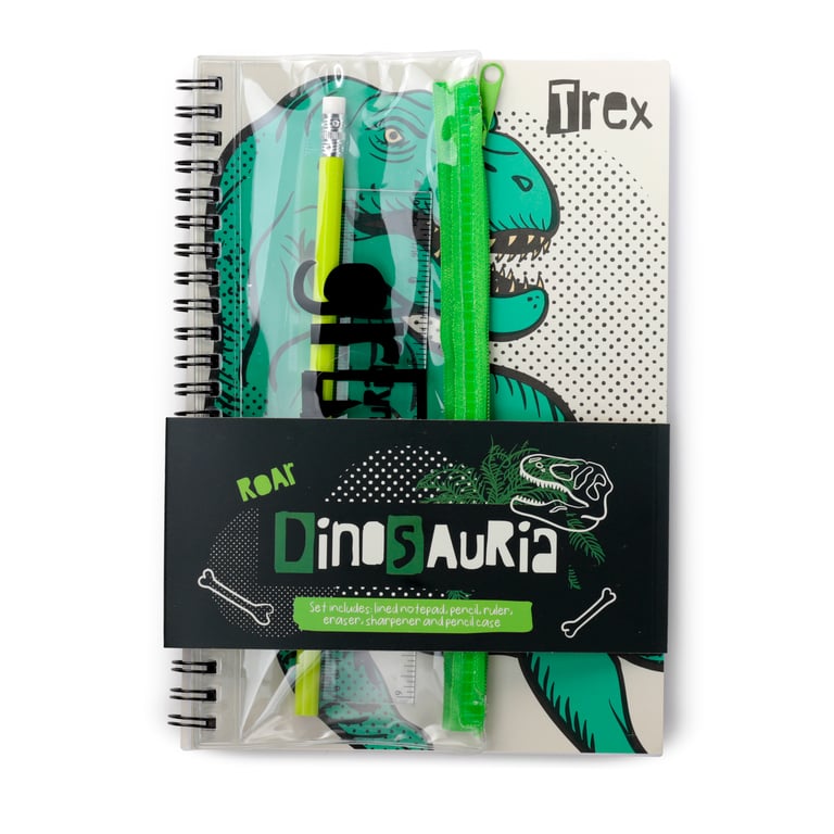 Spiral Bound Dinosauria A5 Lined Notebook - Metal Spiral Binding and Premium Card & Paper Construction