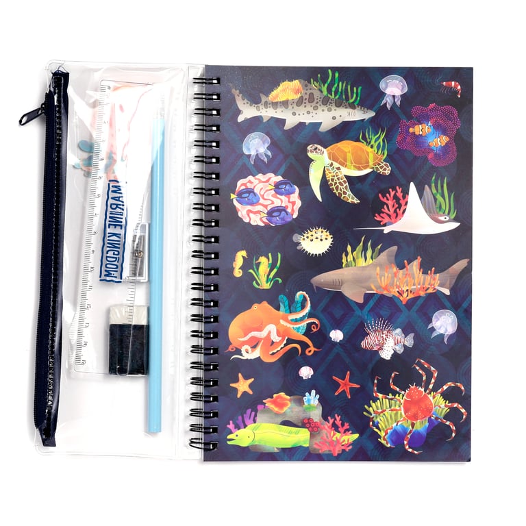 Marine Kingdom Spiral Bound A5 Lined Notebook - Metal and Rubber Bound Paper Journal