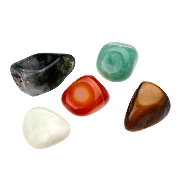 Natural Gemstone Set - 5 Luck & Wealth Stones, Handcrafted from Genuine Materials