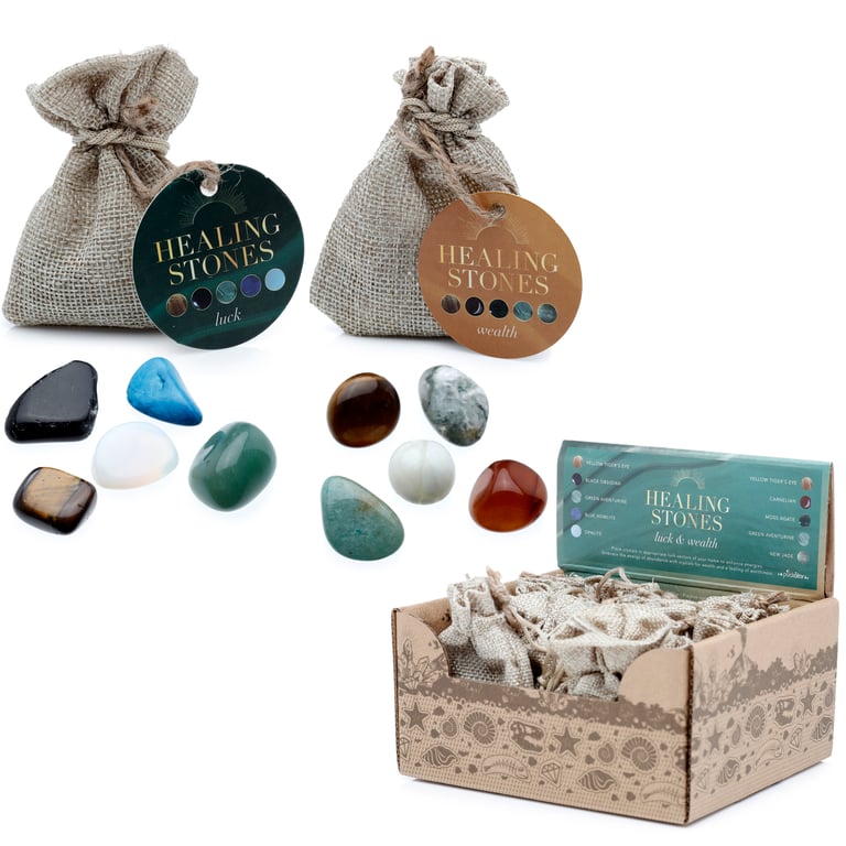 Natural Gemstone Set - 5 Luck & Wealth Stones, Handcrafted from Genuine Materials