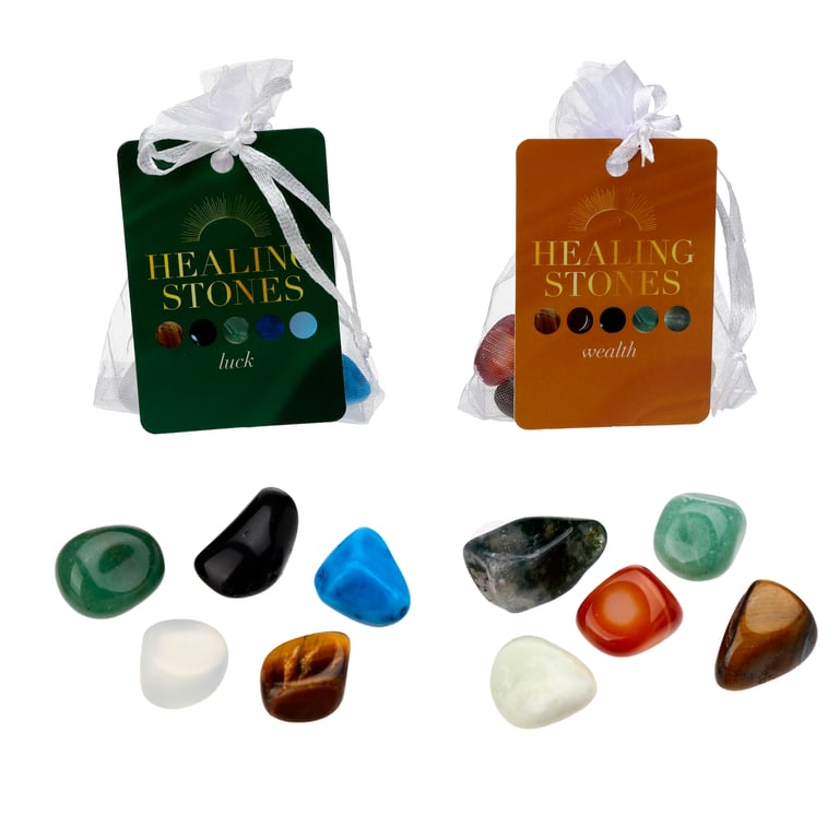 Natural Gemstone Set - 5 Luck & Wealth Stones, Handcrafted from Genuine Materials
