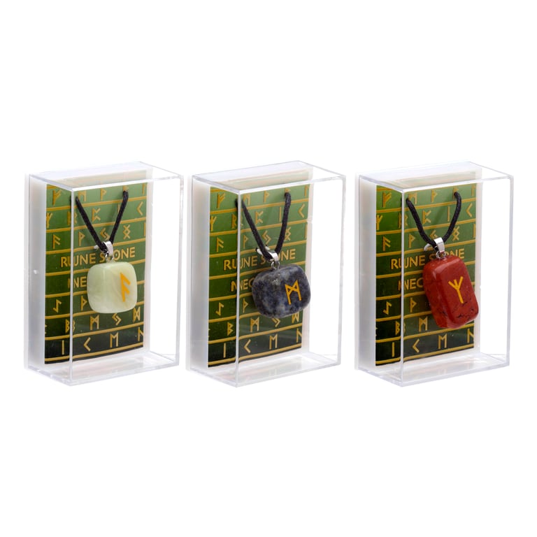 Natural Gemstone Rune Necklace - Handcrafted Metal and Waxed Cord Jewelry
