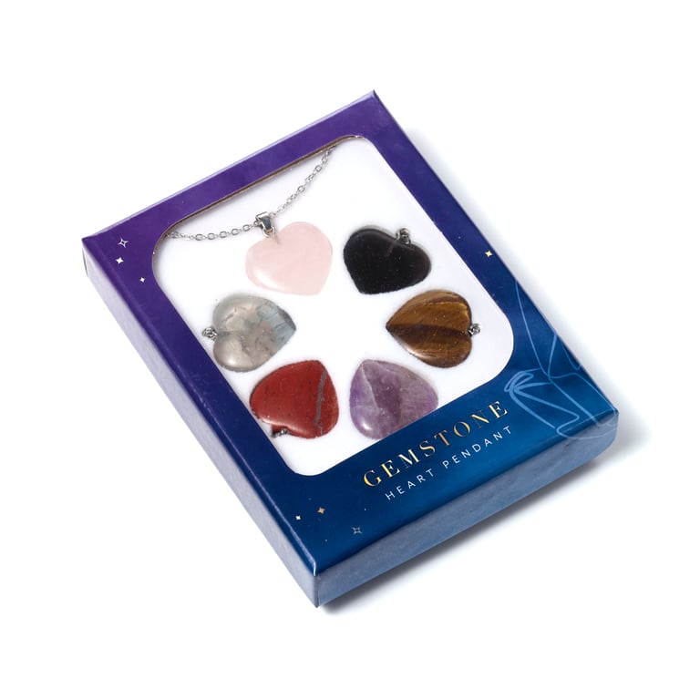 Gemstone Pendant Set - 6 Interchangeable Heart Shaped Pendants with Natural Gemstones and Brass Jewelry