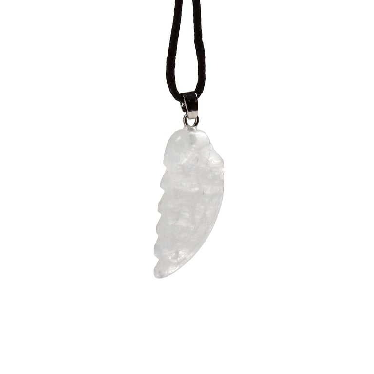 Natural Gemstone Angel Wing Pendant Necklace - Handcrafted Metal Alloy & Cotton Cord