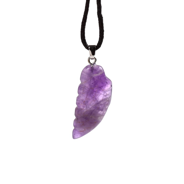 Natural Gemstone Angel Wing Pendant Necklace - Handcrafted Metal Alloy & Cotton Cord