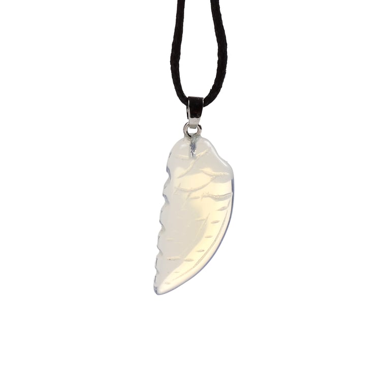 Natural Gemstone Angel Wing Pendant Necklace - Handcrafted Metal Alloy & Cotton Cord