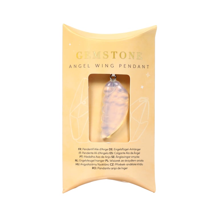 Natural Gemstone Angel Wing Pendant Necklace - Handcrafted Metal Alloy & Cotton Cord