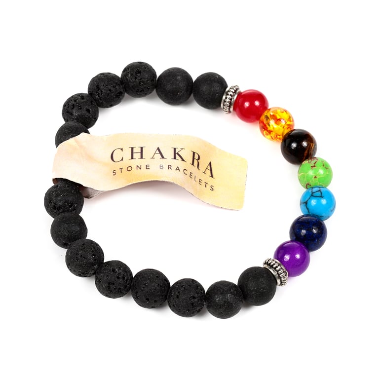 Natural Gemstone Chakra Lava Rock Bracelet - Zinc Alloy Beads
