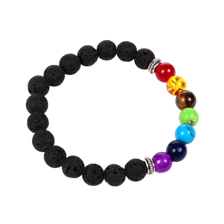 Natural Gemstone Chakra Lava Rock Bracelet - Zinc Alloy Beads