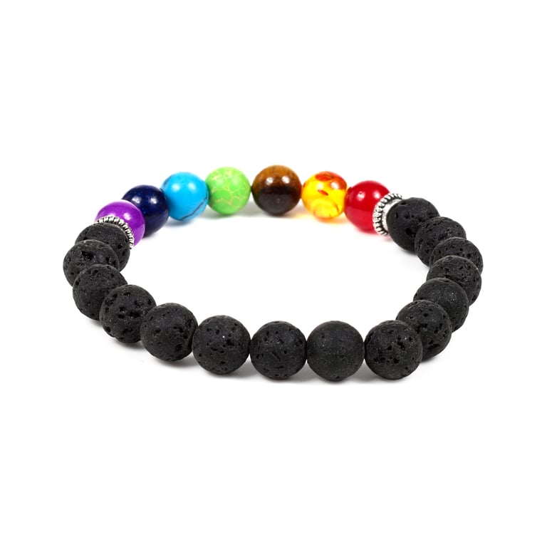 Natural Gemstone Chakra Lava Rock Bracelet - Zinc Alloy Beads