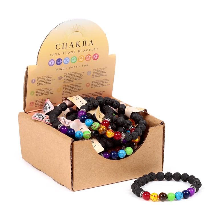 Natural Gemstone Chakra Lava Rock Bracelet - Zinc Alloy Beads