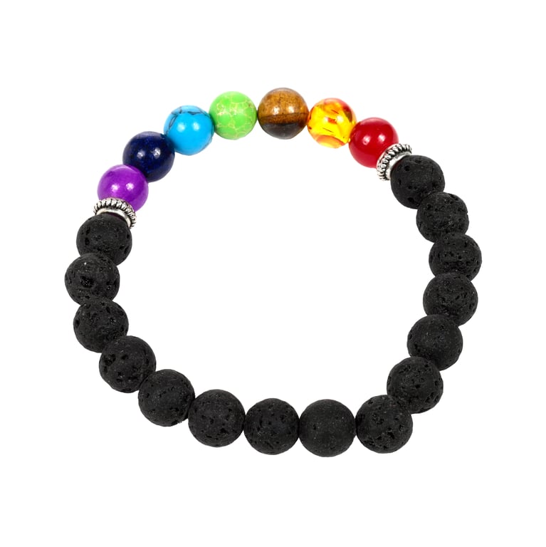 Natural Gemstone Chakra Lava Rock Bracelet - Zinc Alloy Beads