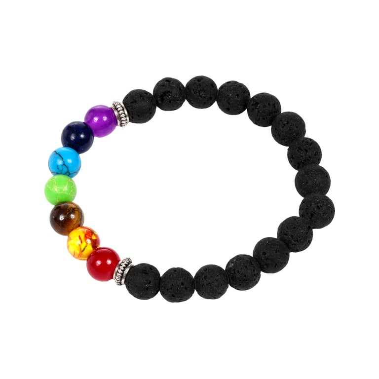 Natural Gemstone Chakra Lava Rock Bracelet - Zinc Alloy Beads
