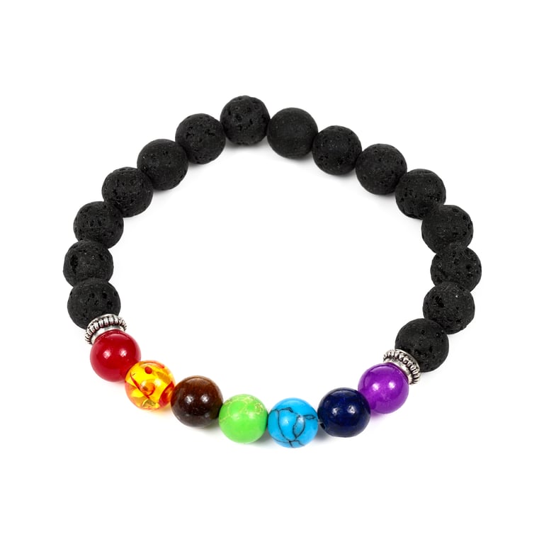 Natural Gemstone Chakra Lava Rock Bracelet - Zinc Alloy Beads