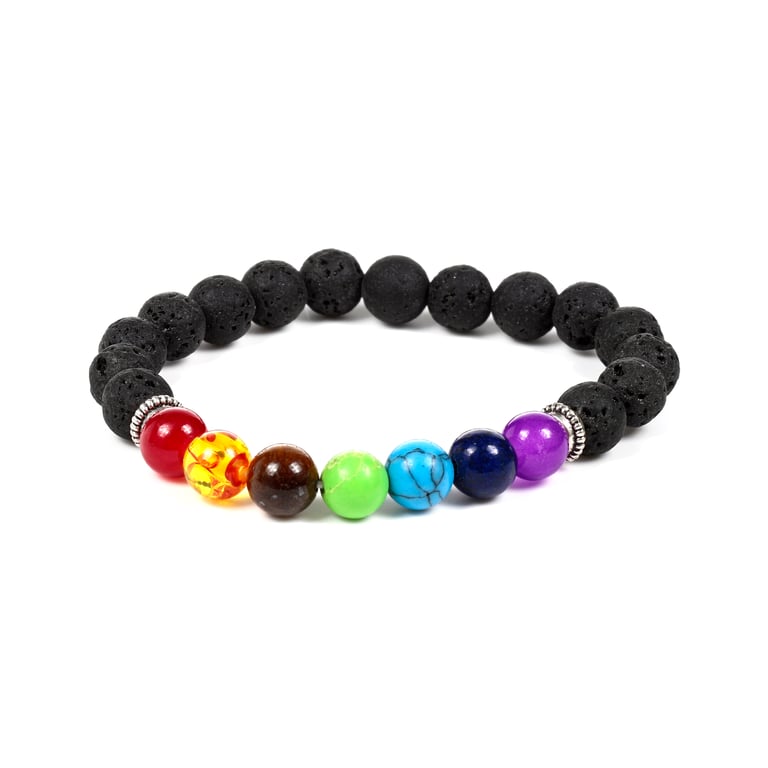 Natural Gemstone Chakra Lava Rock Bracelet - Zinc Alloy Beads