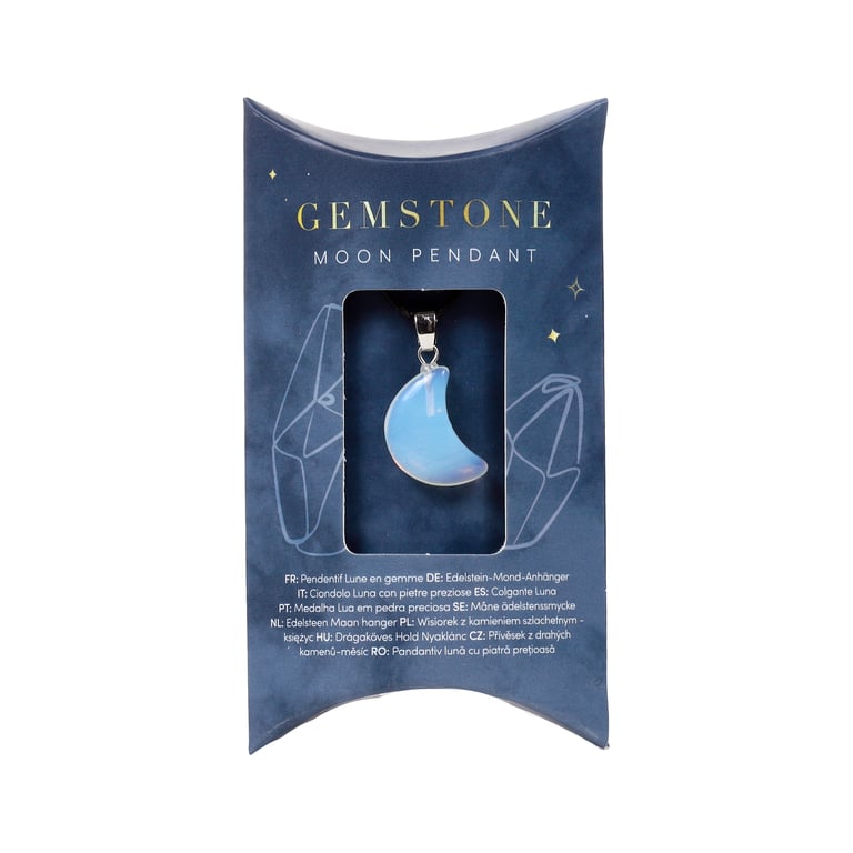 Natural Gemstone Mini Moon Pendant Necklace - Iron Zinc Alloy & Brass