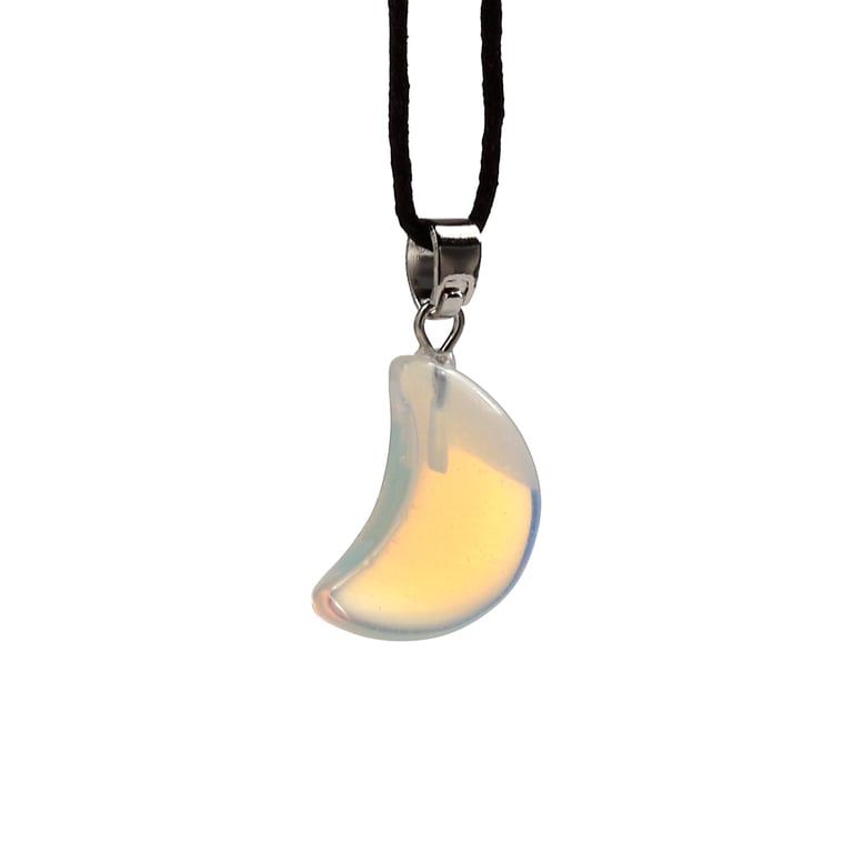 Natural Gemstone Mini Moon Pendant Necklace - Iron Zinc Alloy & Brass