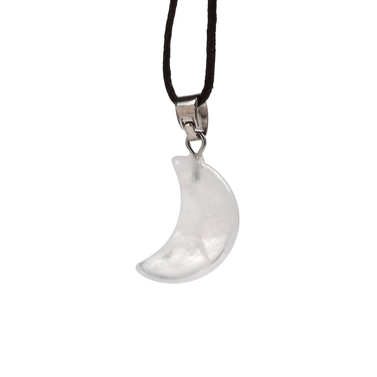 Natural Gemstone Mini Moon Pendant Necklace - Iron Zinc Alloy & Brass
