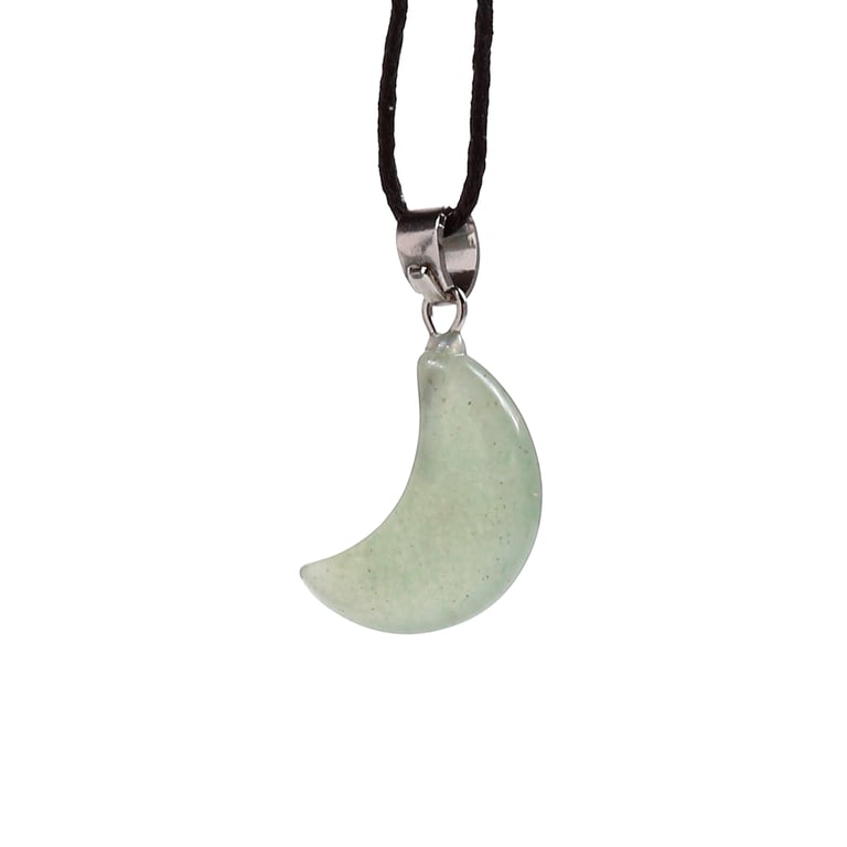 Natural Gemstone Mini Moon Pendant Necklace - Iron Zinc Alloy & Brass