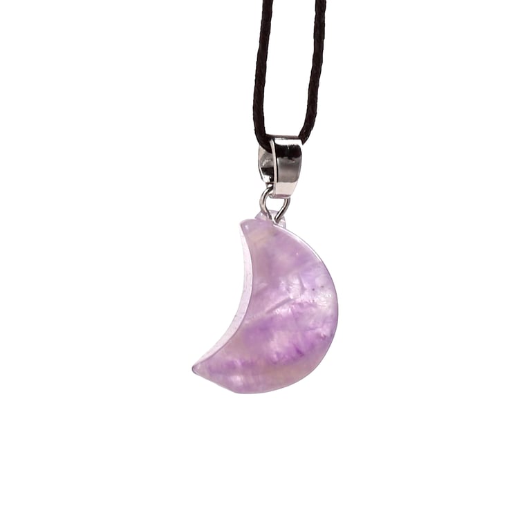 Natural Gemstone Mini Moon Pendant Necklace - Iron Zinc Alloy & Brass