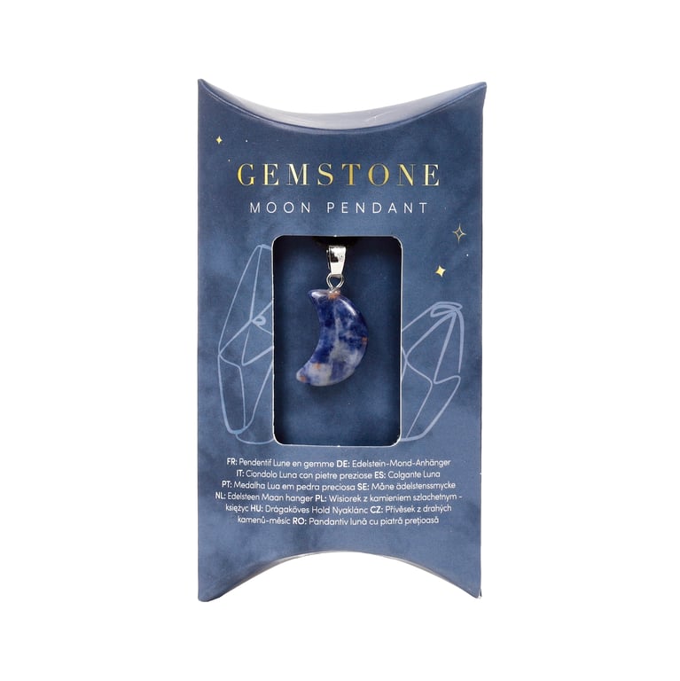 Natural Gemstone Mini Moon Pendant Necklace - Iron Zinc Alloy & Brass