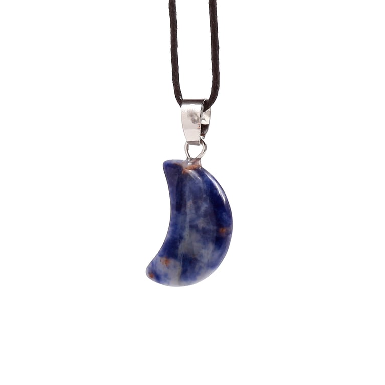 Natural Gemstone Mini Moon Pendant Necklace - Iron Zinc Alloy & Brass
