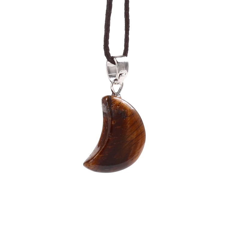 Natural Gemstone Mini Moon Pendant Necklace - Iron Zinc Alloy & Brass