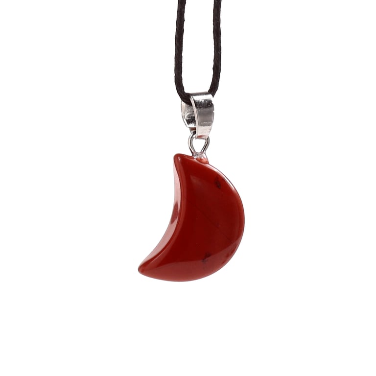 Natural Gemstone Mini Moon Pendant Necklace - Iron Zinc Alloy & Brass