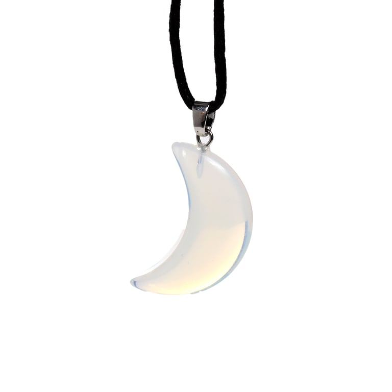 Natural Gemstone Moon Pendant Necklace - Iron Zinc Alloy and Brass