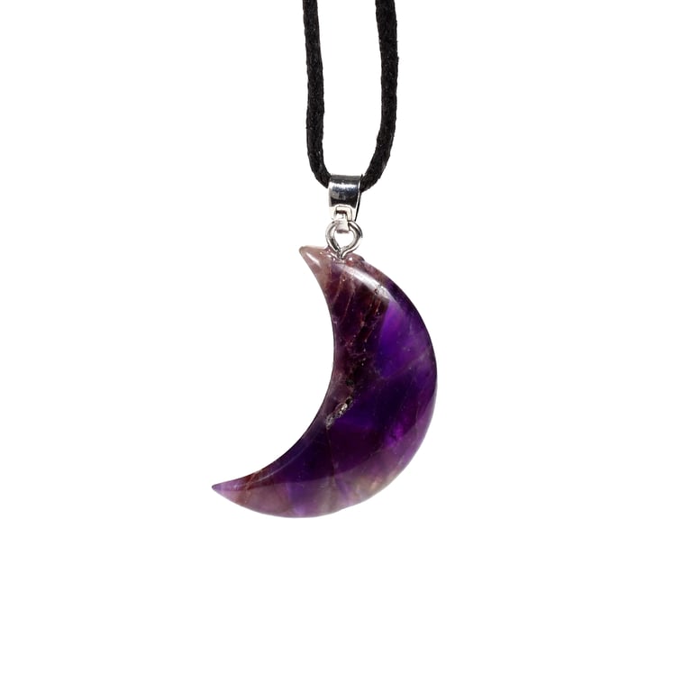 Natural Gemstone Moon Pendant Necklace - Iron Zinc Alloy and Brass