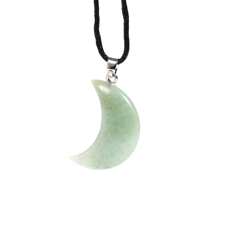Natural Gemstone Moon Pendant Necklace - Iron Zinc Alloy and Brass