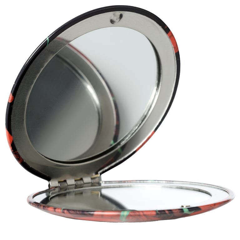 Metal Compact Mirror - Skulls and Roses Design, Aluminium Frame with Glass Surface