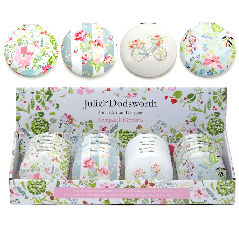 Julie Dodsworth Pink Floral Compact Metal and Glass Mirror - Licensed Home Decor Accent