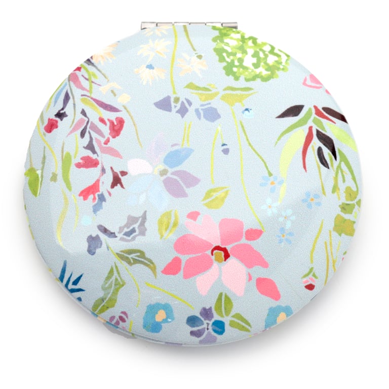 Julie Dodsworth Pink Floral Compact Metal and Glass Mirror - Licensed Home Decor Accent