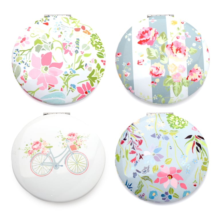 Julie Dodsworth Pink Floral Compact Metal and Glass Mirror - Licensed Home Decor Accent
