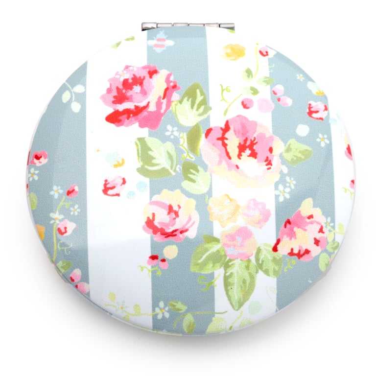 Julie Dodsworth Pink Floral Compact Metal and Glass Mirror - Licensed Home Decor Accent
