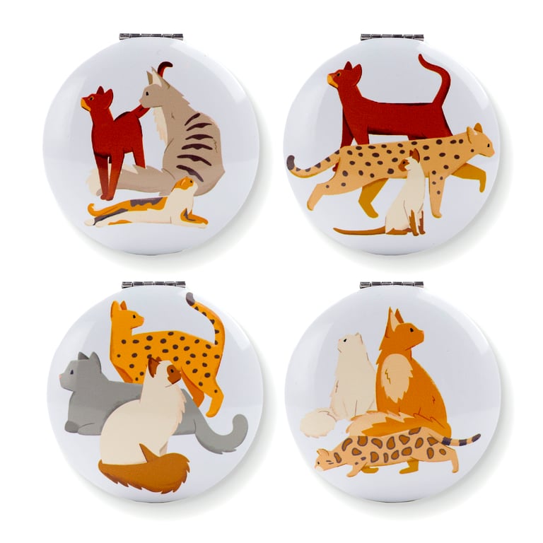Compact Metal and Glass Feline Fine Cats Mirror - Home Decor Accent
