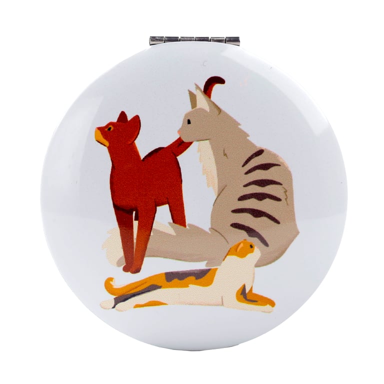 Compact Metal and Glass Feline Fine Cats Mirror - Home Decor Accent